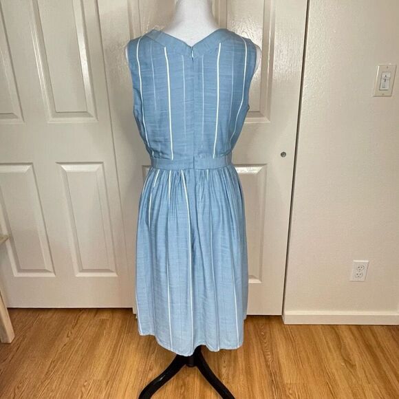 Gal Meets Glam Collection Button Front Surplice Dress Blue With White Stripes Si - Picture 4 of 14